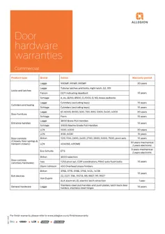 2605 Allegion NZ Door Hardware Commercial Warranty